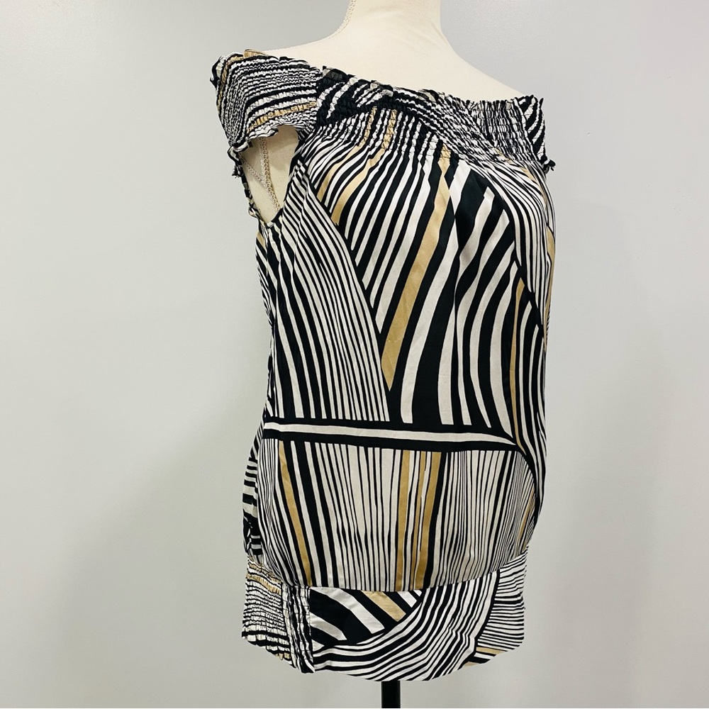 WHBM S Silk Blend Off Shoulder Abstract Animal Zebra Print Blouse Maximalism